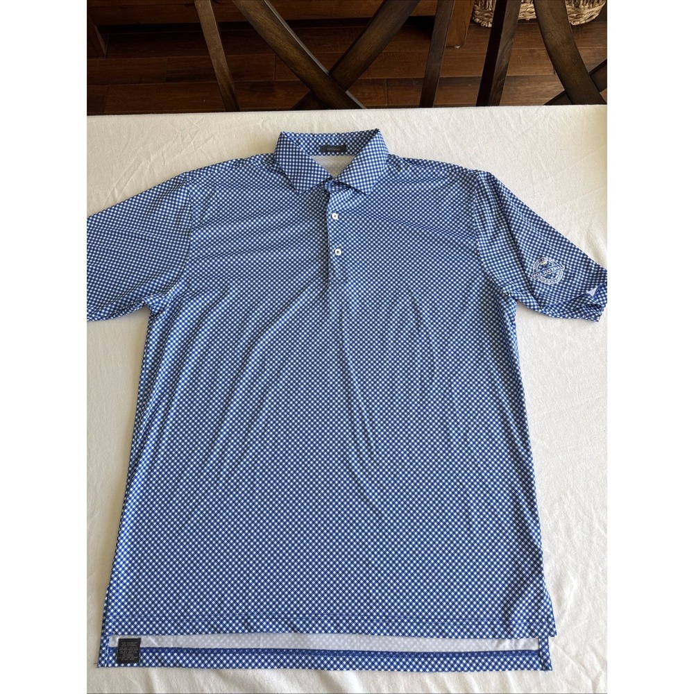 Turtleson Men Blue Gingham PGA National Golf Polo Shirt Large Short Sleeve